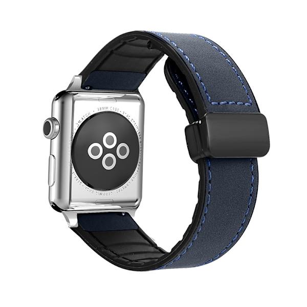 Klockarmband för Apple Watch iWatch 38-40-41mm s10-42mm Blå-Crazy Horse Läder Magnetiskt Spänne
