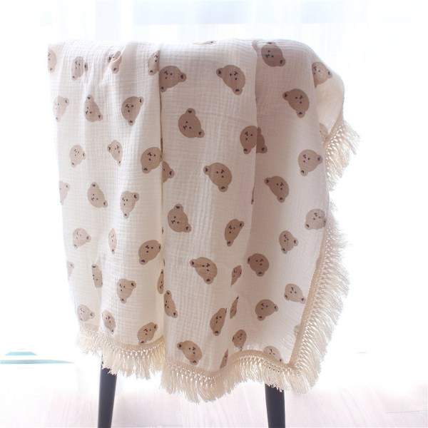 Barnfilt Bomull Crepe Bear Tofs Filt Baby Cover Sommar Baby Bear Head 80x65cm