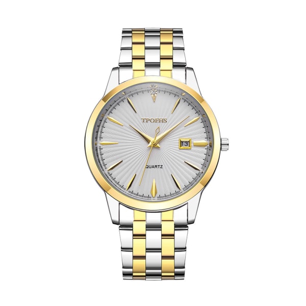 Merke Vanntett Herreklokke Stålreim Quartz Klokke Tik Tok Live Stream Kalender Business Herreklokke Golden white noodles