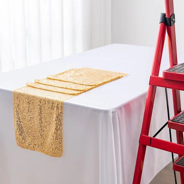 2 stk. paljettbordflagg bryllupsseremoni oppsett duk bordløper juledekorasjon polyester firkantet glitterpaljett Gold 30*180cm/0.1kg