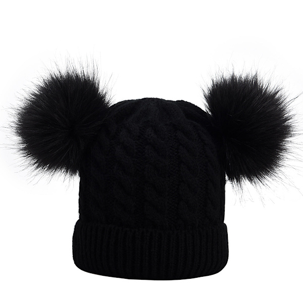 Uusi lämmin värikäs turkispallo aikuisten neulottu pipo syksyyn ja talveen naisille Gray Adult average size