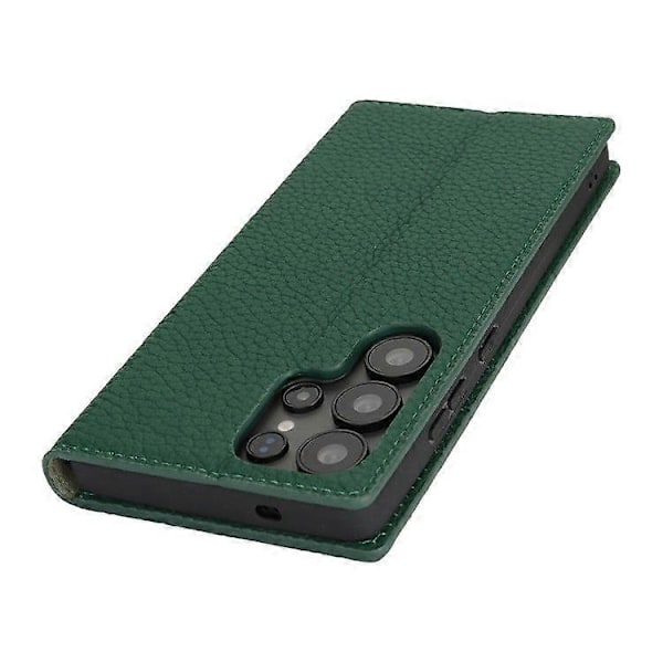 Plånboksfodral i äkta koläder med Litchi-textur för Samsung Galaxy S25 Ultra Green
