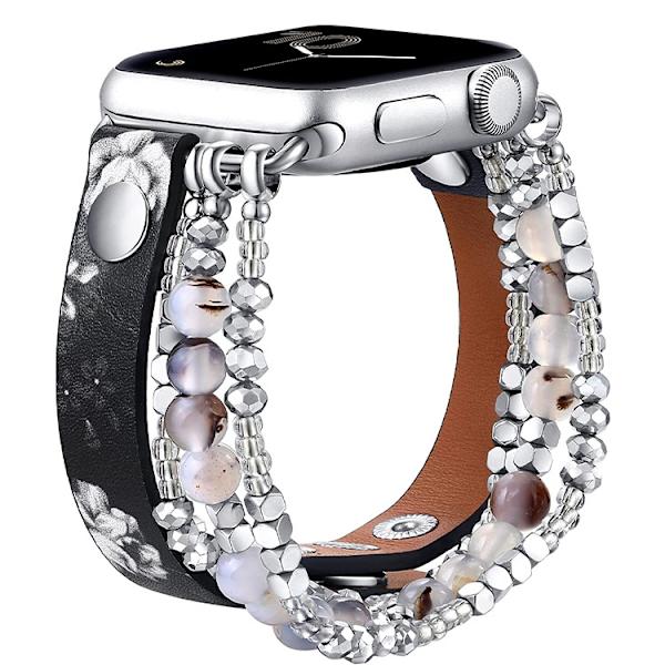 Klockarmband för Apple Watch iWatch 38-40-41mm Svart Blomma Läder