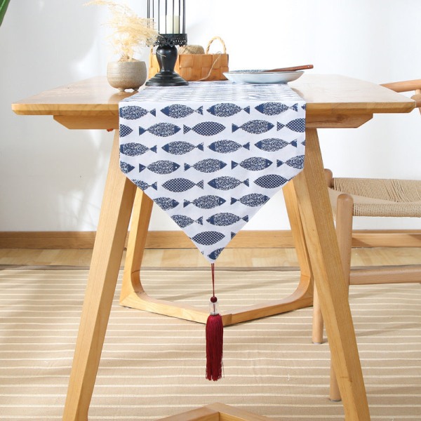 Japansk stil bomullslinne bordslöpare pläd tematta Zen linne retro japansk stil bordsduk Tallrik matta bordsduk Salmon. Table runner 33*200cm