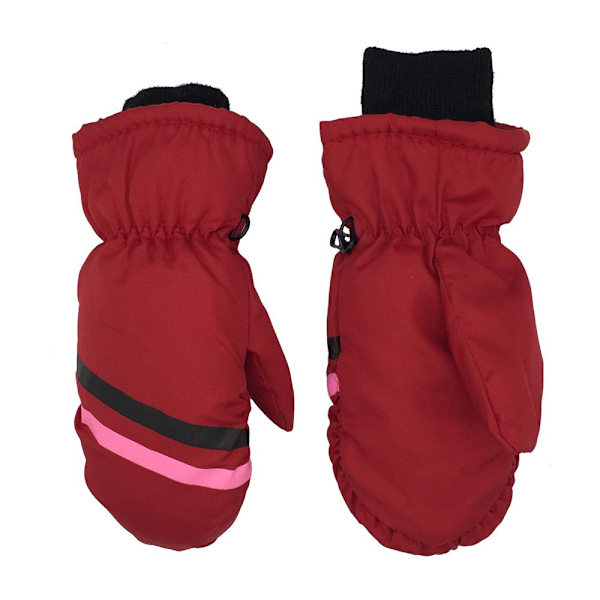 Termiska Skidhandskar Barn Vinter Fleece Vattentäta Varma Snöhandskar 3 Fingrar för Skidåkning Ridning Style2-red