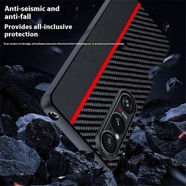 Til Sony Xperia 1 VII Etui Læder + PC Hårdt Telefon Cover Kulfiber Tekstur Black/ Yellow