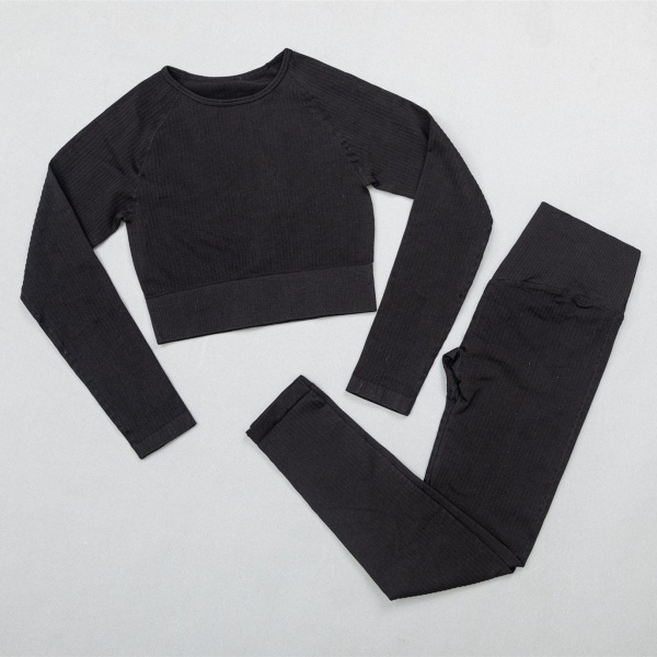 Yoga Set Träningskläder Yoga Leggings och BH för Kvinnor top pantsblack L