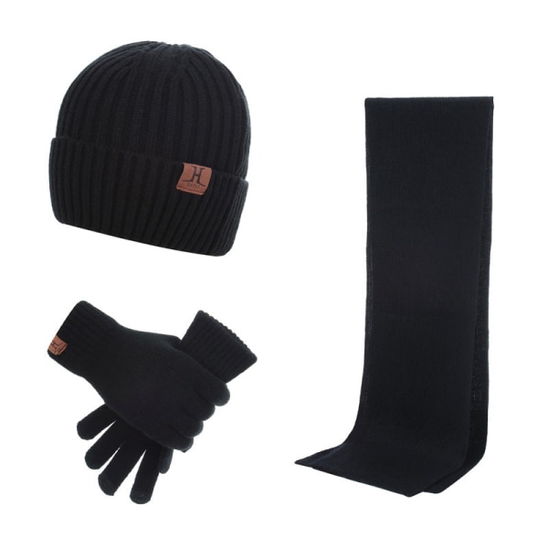 Etikett Tillbehör Set Höst Vinter Herr Fläns Hatt Halsduk Handskar Tredelat Set Dark gray