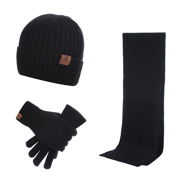 Etikett Tillbehör Set Höst Vinter Herr Fläns Hatt Halsduk Handskar Tredelat Set Heather Gray