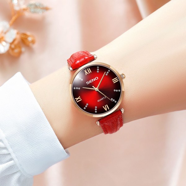 Läderarmband Diamantyta Mode Quartz Klocka One Piece Dropshipping Vattentät Klocka Gradient red face red belt