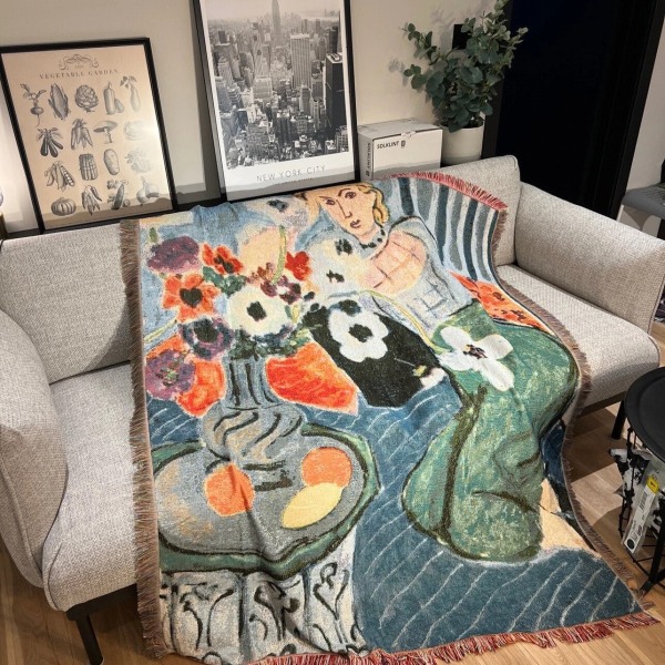Afslappede tæpper Senge Dekoration Kvinde Henri Matisse Tæppe Sofa Sofatæppe Kastetæpper Fritidstæppe Enkelt Gobelin drop ship Red 130x160cm