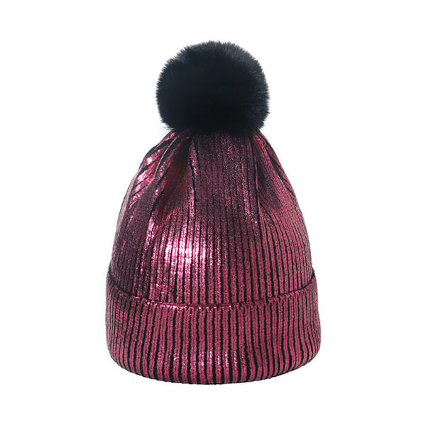 Kultainennoutaja Villapipo Värikäs Metallinen Hip-Hop Katu Tekoturkis Pallo Neulottu Hattu Miehille ja Naisille Rose Red 58cm