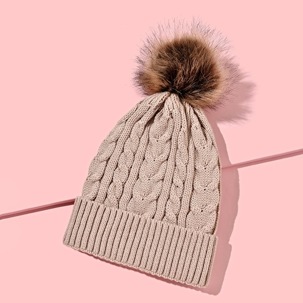 Syksyn ja talven uusi iso turkispallo villapipo, universaali yksivärinen yksikerroksinen reunus lämmin neulottu hattu naisille Heather Gray Average size