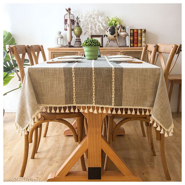 Jacquard Imitation Bomuld og Linned Broderi Kvaster Dug Blonde Geometri Rektangel Borddug Gray stripe 140x250