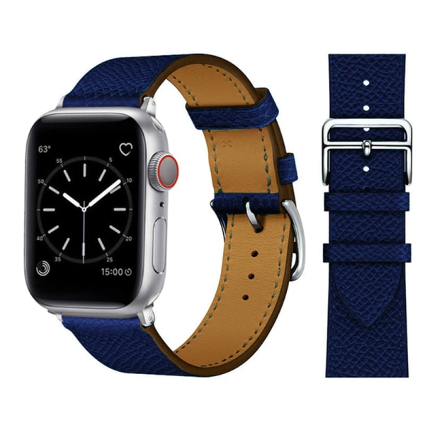 Lærreim for Apple Watch-reim 44mm 45mm 42mm 41mm 40mm 38mm Single tour klokkereim armbånd iWatch serie 3 4 5 6 SE 7 reim 9 indigo with white For 42mm 44mm 45mm
