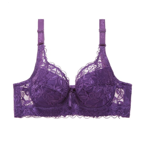 Plus-koon rintaliivit naisille, täysi peittävyys, seksikkäät pitsiset push-up-rintaliivit, säädettävät, täysikuppiset, suuret rintaliivit, iso kuppi Purple 42C