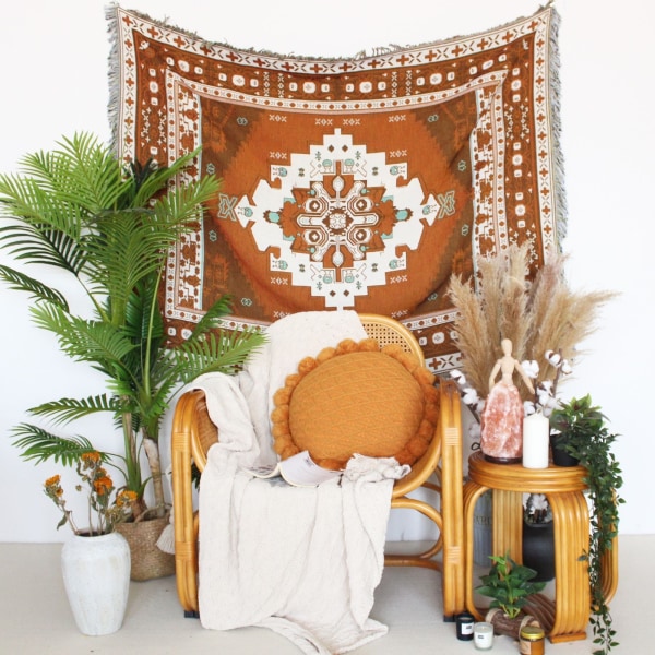 Nordisk Pläd Filt för Säng Sofföverdrag Vardagsrumsinredning Sofffilt Fritidsöverkast Utomhus Camping Picknickmatta Boho Tapestry XT07-9 130X160cm