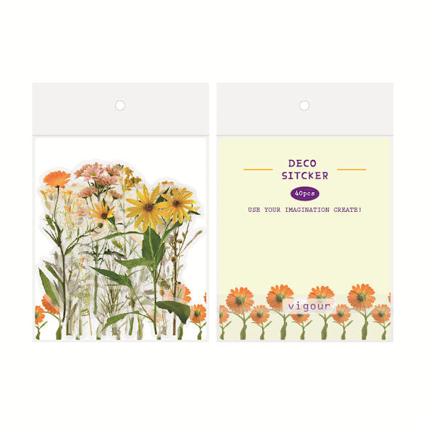 Planteklistremerkepakke Vanntett Transparent Pet Vintage Blomst Naturserie DIY Journal Materiale Soppklistremerker Transparent flower VIGOUR 90mm*105mm*1mm
