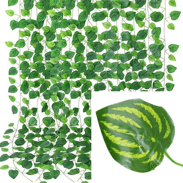 12 stk. Kunstige planter boligindretning grøn silke hængende vinstokke falsk blad guirlande blade DIY til bryllupsfest værelse have dekoration Grape Vines