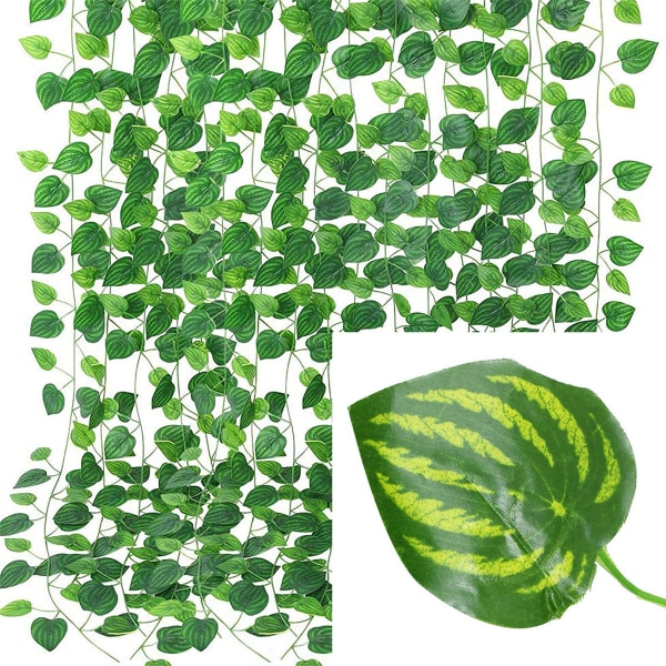 12 stk. Kunstige Planter Hjemmeinnredning Grønn Silke Hengende Ranker Falske Bladkranser Blader DIY For Bryllupsfest Rom Hagedekorasjon Grape Vines