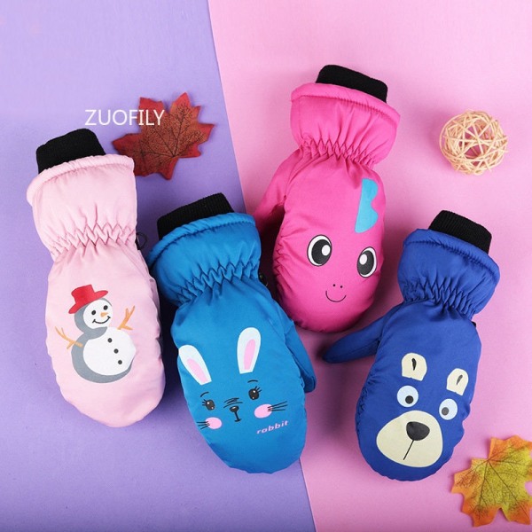 Varme, vindtette vinterhansker for barn, gutter og jenter, for ski, sykling, klatring, utendørs, vanntette babyvotter med tegneserie Redbear for 5-8T