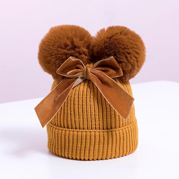 Babymössa Ull Barnmössa Höst och Vinter Förtjockning Babymössa Barn Stickad Mössa Turmeric Cotton lining for about 6-36 months