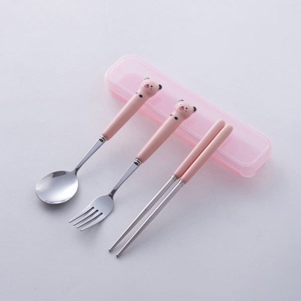 Servise Students Oppbevaringsboks Reisesett Barnas Rustfritt Stål Gaffel Skje og Spisepinner Sett Yellow Spoon chopsticks two-piece set