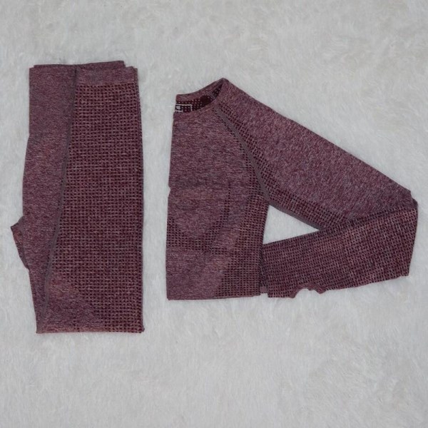 Yoga Set Träningskläder Sportset Gymkläder Träningsoverall Högmidjade Leggings För Kvinnor Wine red set M