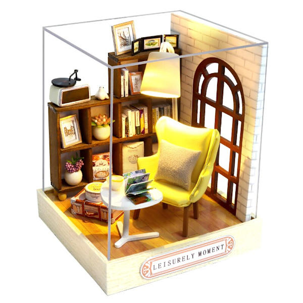 Cutebee DIY Dukkehussett Med Møbler LED-Lys DIY Miniatyr Byggesett Lite Hus Treleker for Barn Voksen As  photo QT37B