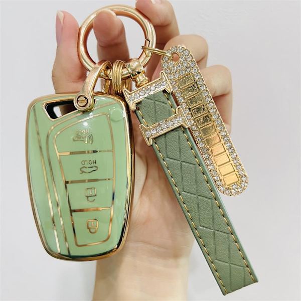 TPU Bilnyckelfodral Skal För Hyundai Santa Fe Sport Ix45 Equus Centennial Genesis G80 Grandeur Azera 2013-2016 Skydd Fob Nyckelring Overseas green N keychain