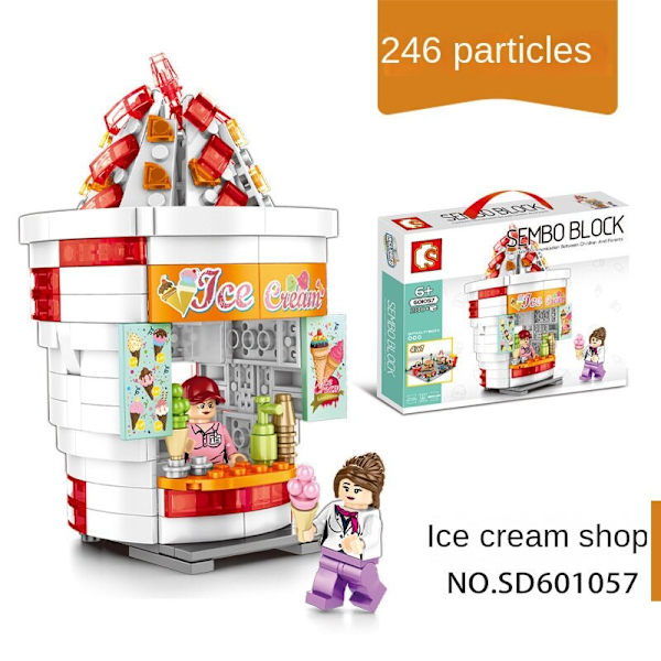 Mini Partikel Byggeklodser Model Bygadeudsigt Hamburger Drikkevarebutik Model Byggeklodser Legetøjssæt Børn Fødselsdag Julegave 601057Ice cream store