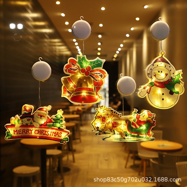 Fönsterhängande Ljusslingor Juldekoration Butik Atmosfär Scen Layout Jul LED Sugpropp Dekorativa Ljus Small Santa Claus [19*17]]