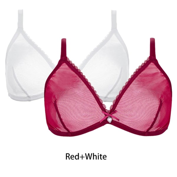 Varsbaby Dam Sexig 2st Genomskinlig Plus Size Sexig Underkläder BH Black-Red XXL