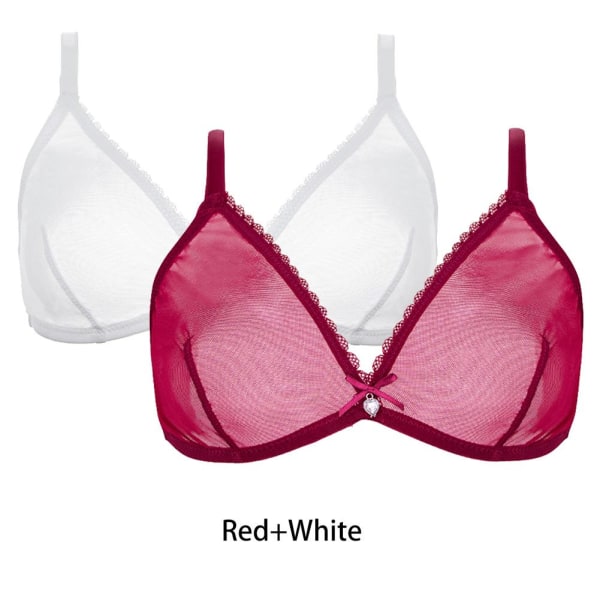 Varsbaby Dam Sexig 2st Genomskinlig Plus Size Sexig Underkläder BH Red-White M