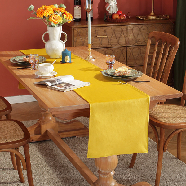 Velour Bordløber Enkel Ensfarvet Bordløber Bryllupsfest Spisebordsdekorationer Lang Duge Amber yellow 33*200cm