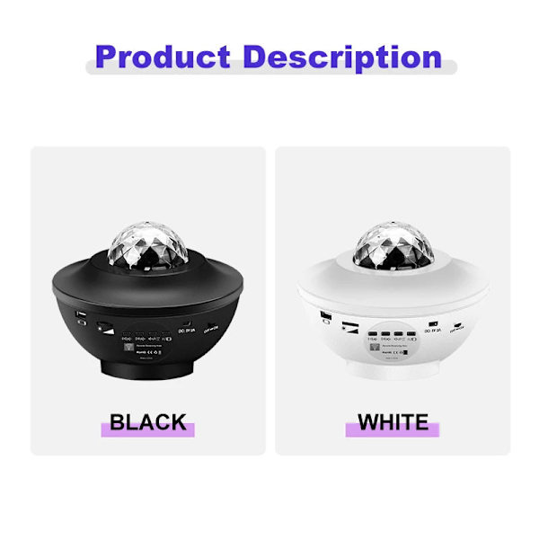 LED Projektor Ocean Wave Natlampe Rumindretning Roterende Stjernehimmel Projektorer Dekoration Soveværelseslampe Black