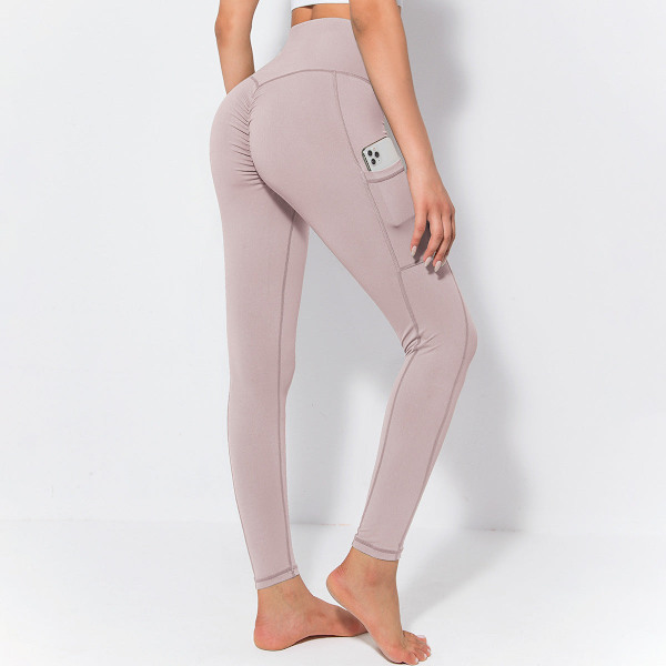 Lulu Yogabyxor Europeiska och Amerikanska Hög Midja Naken Känsla Tajta Bokstav Ficka Sportbyxor Kvinnliga Persika Höft Fitnessbyxor för Kvinnor 6565 trousers-cameo Brown L