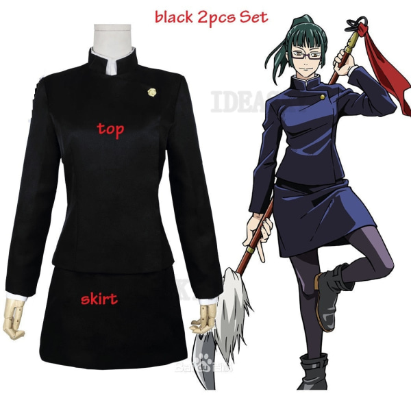 Anime Jujutsu Kaisen Cosplay Kostym Maki Zenin Grön Peruk Top Kjolskor Zenin Maki Halloween Julfest Uniform Män Kvinnor black 2pcs Set Women S