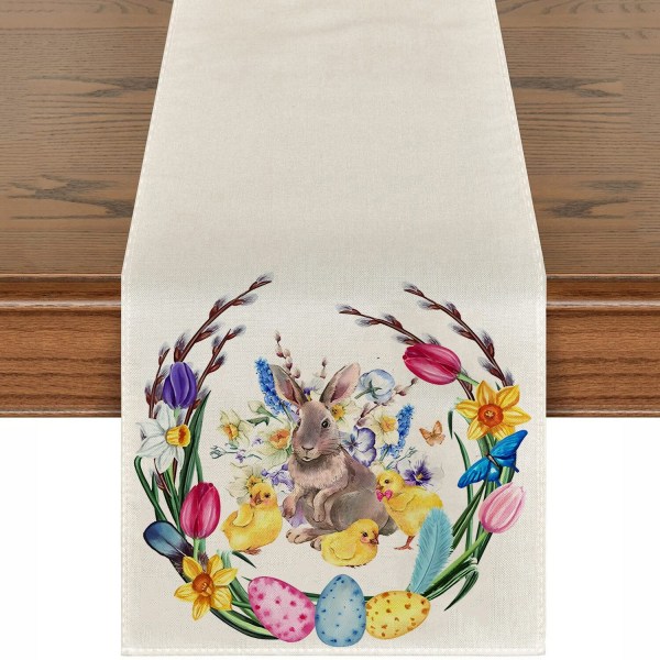 Søt naturlig jute burlap påskehare blomster egg ku trykt bordløper bordflagg duk stoffdeksel duk fest hjem dekor rectangle 33X90CM white 19