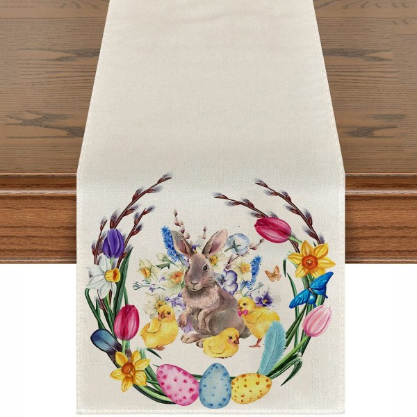 Söt naturlig jute säckväv påskhare blomma ägg ko printed Bordslöpare bord flagga duk cover bordsduk fest heminredning rectangle 33X120CM white 19