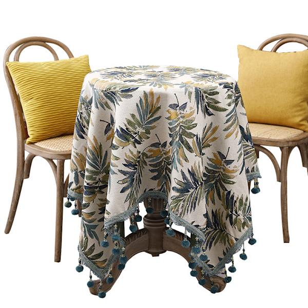 Broderi Duske Blomst Stoff Duk rund Duk Green Blue yellow 140*140cm