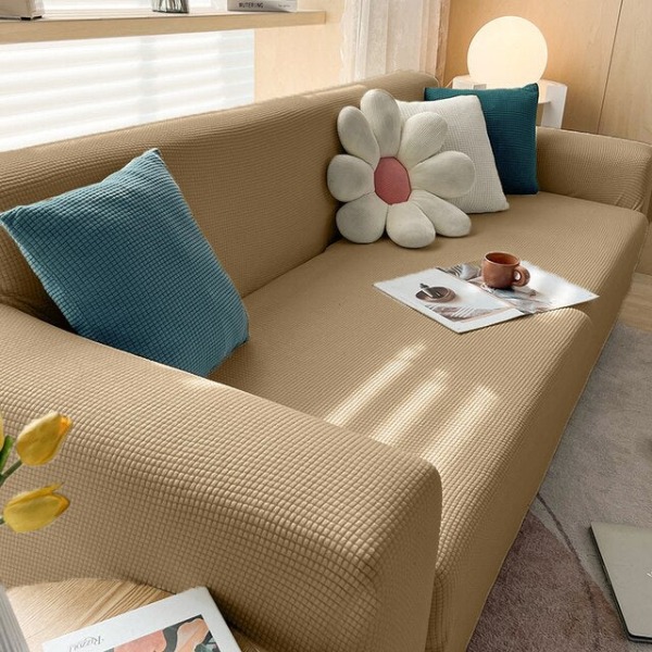 Sammets bäddsoffa cover Fällbart säte utan armar Slipcover Modern stretch bäddsoffa överdrag Elastiskt plysch soffskydd Hembankett Beige S  150-185 cm