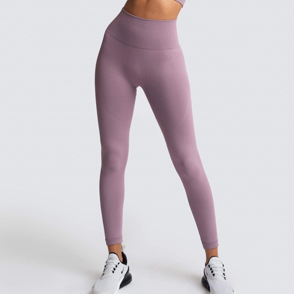 Sömlös Enfärgad Andningsbar Snabbtorkande Fitness Hög midja Persika Höfthöjning Skinny Stretch Hip Lift Yogabyxor för kvinnor 6095 pants-coffee M