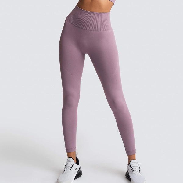 Sømløse, ensfargede, pustende, hurtigtørkende treningsbukser med høyt liv, ferskenrumpeffekt, smale stretch-yogabukser for kvinner med løft 6095 pants-light blue M