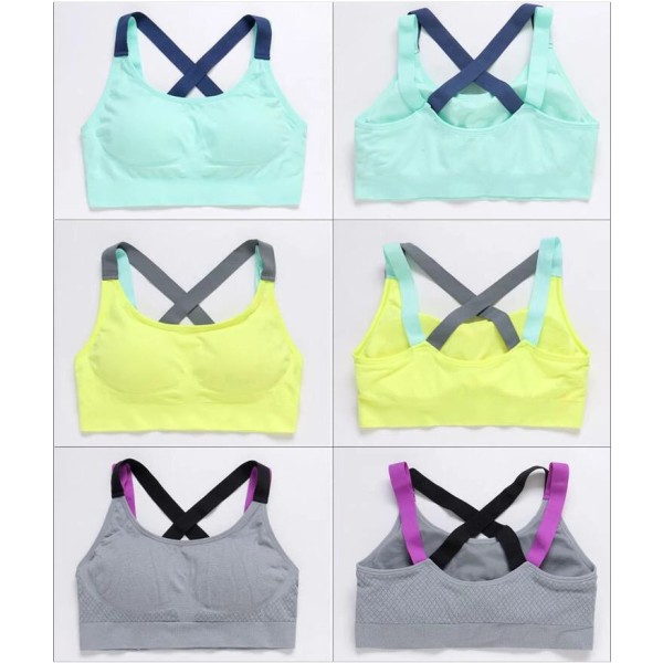 Yoga BH Full Cup Andningsbar Topp Stötsäker Korsrygg Tränings BH För Kvinnor black(with pad) S