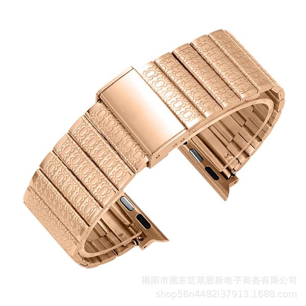 Kellon ranneke Apple Watch iWatchille, sopiva koko 42-44-45-49mm PG-Ruusukulta-Bambu Huawei Solki Kohokuvioitu malli