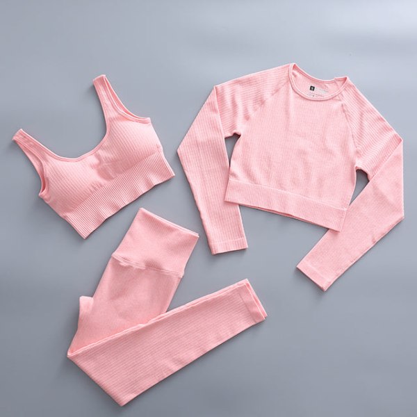 Set Kvinnor Gym Kläder Kvinnliga Yogabyxor med hög midja Träningsoverall Kvinnor Fitness Kläder Bra Pants Pink S