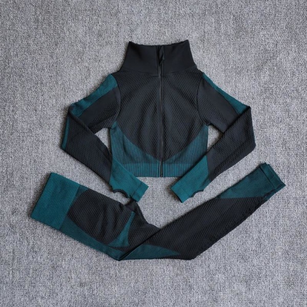 Yoga Set Långärmad Yoga Kläder Dam Sport Gym Träningsdräkter Löparkläder 3PcsSetBlue L