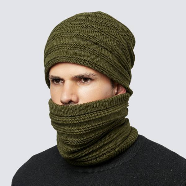 Hatt- och halsduksset för män och kvinnor, höst och vinter, nytt utomhus, köldtåligt, varmt med sammetstickad hatt och halsduk, 2-delat set Light gray