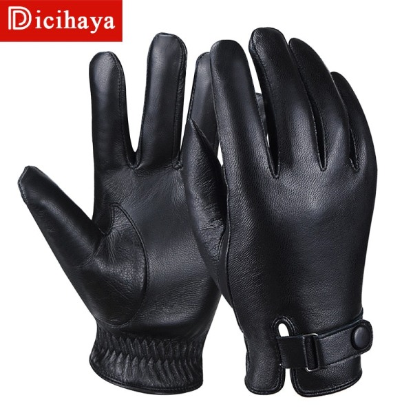 Herr Äkta Fårskinns Läderhandskar Höst Vinter Hög Kvalitet Varma Pekskärm Helfinger Svarta Handskar 6008 black XL